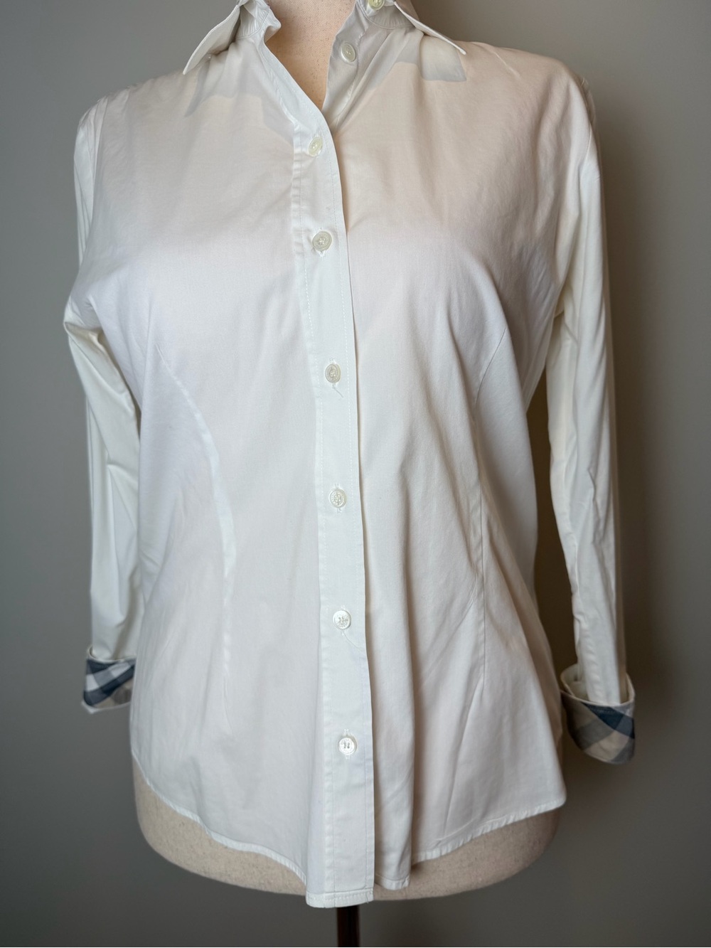 Burberry White Shirt with Signature Check Collar Trim